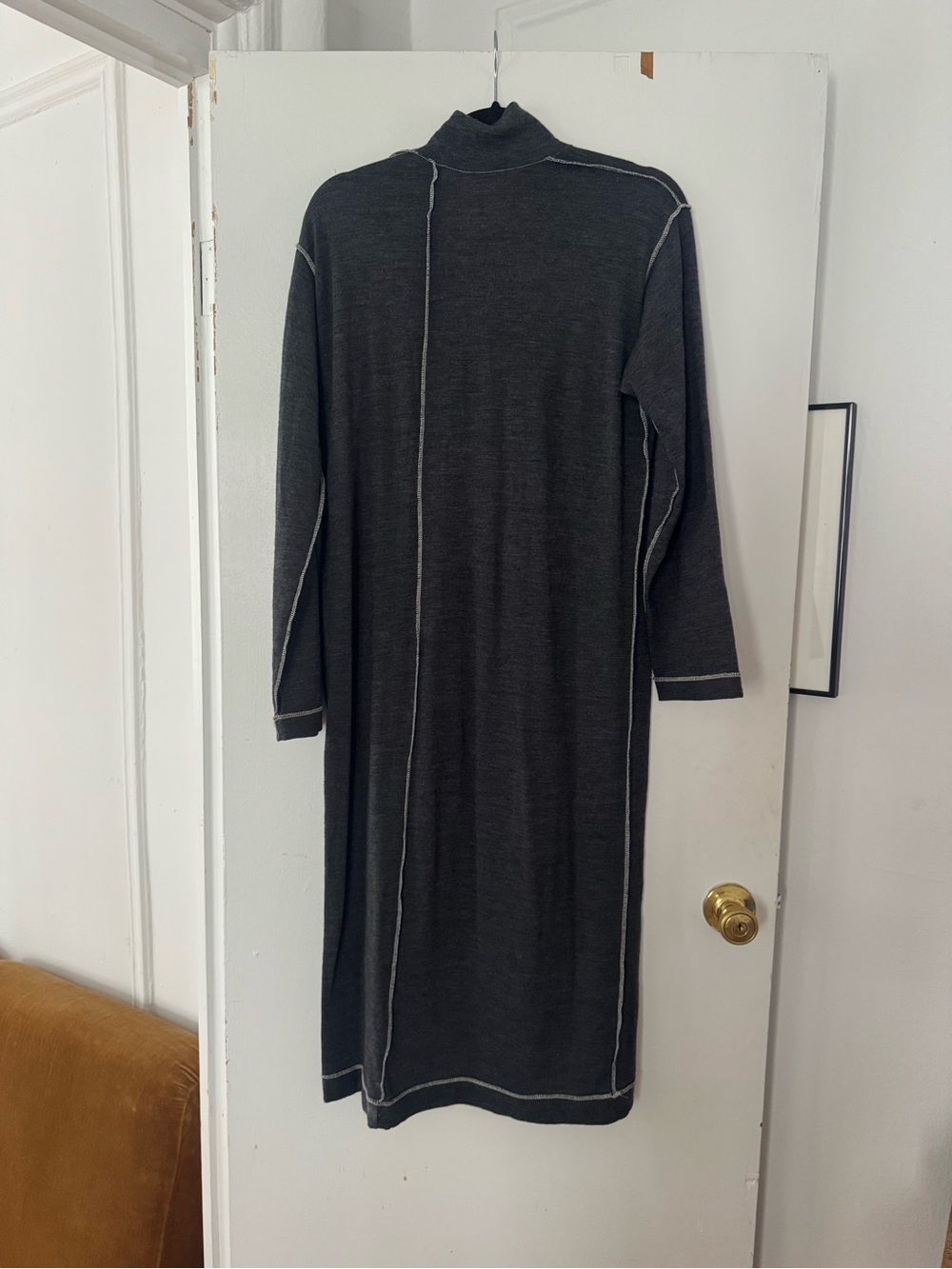 Vintage Tricot Commes des Garçons Gray Long Polo Dress with Contrast Stitching - Picture 3 of 3